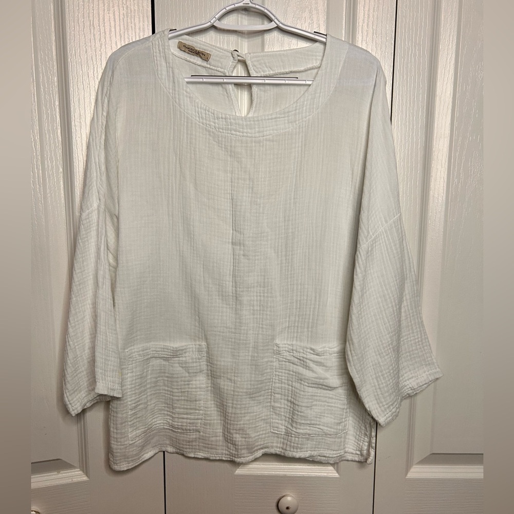Francesca Bettini Women’s Cotton Size Large White 3/4 Sleeves Pocket Top Italy